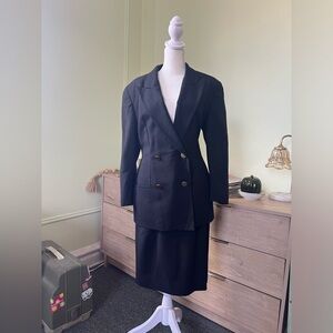TAHARI 80s Vintage Double Breasted Blazer Suit Jacket Pencil Skirt Matching Set